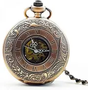 [ADovz] Classic Retro Nostalgia Green Bronze Roman Hollow Carved Mechanical Pocket Watch Men's Ladies Watch Gift Memorial Watch