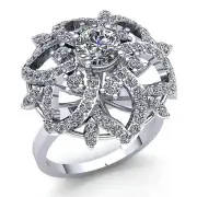 Natural 1.5carat Round Diamond Ladies Bridal Accent Flower Fancy Ring 14K Gold