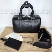 GUCCI black Calf TENNIS perforated GG Embossed Mini Duffle BOSTON strap Bag NWT