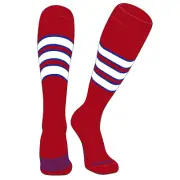 PEAR SOX Striped OTC Baseball, Softball, Football Socks (C) Red, Royal, White