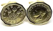 [OCC Old Coin Cufflinks] Premium 1943 Threepence cufflinks for a 80th Birthday cufflinks HT GLD, Medium, Gold Plated, Other Clasp Type