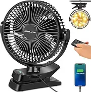 12000mAh Clip on Fan with Re-mote, USB Battery Operated Rechargeable Desk Fan, LED Lights, 5 Speeds, Timer, for Golf Cart Office Outdoor Travel Camping Tent Gym Treadmill (8.3 Inch)
