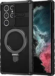 [THMEIRA] Compatible with Samsung Galaxy S22 Ultra Magnetic Case with Ring Kickstand [Compatible with MagSafe] Military Grade Heavy Duty Case for Samsung S22 Ultra 6.8'' (Not Fit S22), Black