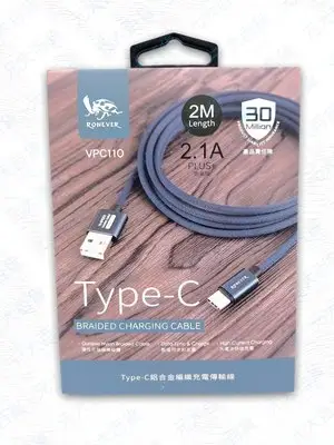 RONEVER VPC110 TYPE-C 鋁合金編織充電線 2.1A  2M TYPE-C 充電線 傳輸線