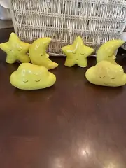 6 Piece Yellow Stars, Moon And Clouds Decor For Baby Room