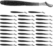 uxcell 2.17" T-Tail Soft Fishing Lures [30-Pack] - Paddle Tail Swim Bait for Bass Trout in Saltwater & Freshwater - Rigged with 4 & 6 Hooks - Black & Durable ABS Plastic