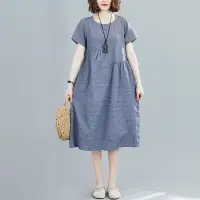 在飛比找蝦皮購物優惠-亞麻洋裝連身裙 夏季 新款 中大尺碼洋裝 寬鬆 顯瘦 中長款