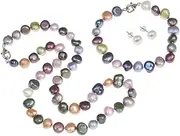 [Treasure Bay] Multi Colours 8-9mm Natural Baroque Pearl Necklace Bracelet and Earrings Set