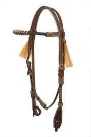 Western Dark Oil Multicolor Rawhide Braided With Throat Latch Headstall