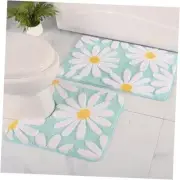 Bathroom Rugs Set 2 Piece, Cute Daisy Bath Mat Green Toilet Rug U Shaped,