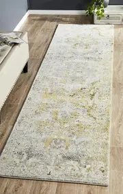 Rug Culture Yellow & Grey Durable Vintage Look Runner Rug