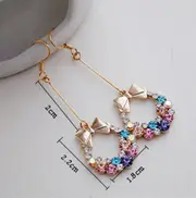 Christmas Bow Wreath Colourful Rainbow Crystal Gold Dangle Earrings XMAS Gift