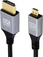 tunghey 8K Micro HDMI to HDMI Cable, 2.1 Aluminum Shell Braided 48Gbps Ultra High Speed 8K@60hz, 4K@120hz Support HDR eARC Dolby Compatible with Ra-spberry Pi 4 Camera (0.5M)