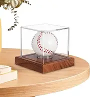 Baseball Display Stand, Acrylic Baseball Stand,Clear Acrylic Baseball Cube Stand with Wooden Stand - Autographed Ball Display Stand with Wooden Base for Baseball