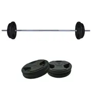 43kg Rubber Coated Ez Grip Cast Iron Weight Plate + 180cm Barbell Bar Weight Set