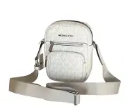 MICHAEL KORS JET SET ITEM MEDIUM CROSSBODY FLIGHT BAG MK OPTIC WHITE