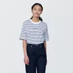 【MUJI 無印良品】女有機棉橫紋圓領短袖T恤 XS 藍橫紋