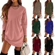 Women's Long Sleeve Tunic Dress Casual Crewneck Loose Flowy Shift Ruched Dress