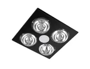 Sunair 3 In 1 Black 4 Globe Bathroom Heater Exhaust Fan with 8W LED Downlight