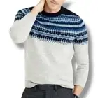 J.Crew Men's M 100% Lambs Wool Fair Isle Sweater Gray Blue Crew Neck