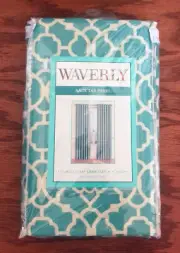 Waverly AQUA Lovely Lattice Back Tab Curtain Panels 84" x 50" RN105021 NEW (1)
