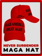 Official Trump MAGA - NEVER SURRENDER - Hat - RED...Blackout (Made in USA)