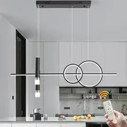 Jaycomey Modern Linear Pendant Light, Dimmable LED Pendant Lighting, Adjustable Hanging Lamp Fixture, Creative LED Chandelier Semi Flush Mount Ceiling Light for Kitchen Island Dining Room, 45W/Black