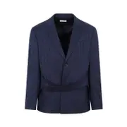 [Off White] Off White-Blue Wool Shibori Relaxed Jacket-Uomo 50 IT