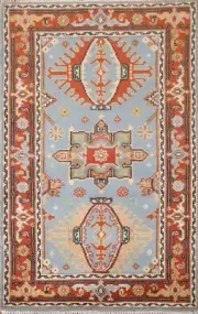 Geometric Light Blue Heriz Oriental Accent Rug 3'x5' Wool Handmade Foyer Carpet
