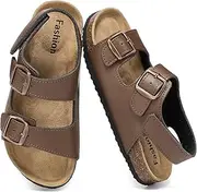 [XTJSCBDSH] Toddler Kids Sandals Boys Girls Cork Footbed Sandals with Back Strap Comfort Leather Adjustable Double Buckle Slip On Slippers Slide Open Toe Summer Flats Dress Shoes