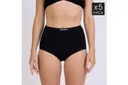Womens High Waisted Panties Full Brief Black 5 Pack