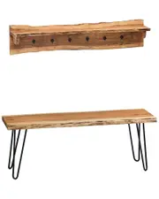 Alaterre Hairpin Natural Live Edge 48in Bench with Coat Hook Shelf Set