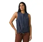 Prana Womens Sunrise Peak Top Deep Denim Tie Front Sleeveless Button Size XS New