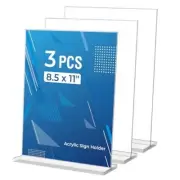3 Pack Acrylic Sign Holder 8.5 x 11 Inches, Clear Menu Holder Stand, Vertical