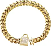 PRADOG Dog Collar with Zirconia Locking 14mm Gold Metal Puppy Collar Luxury Dog Bling Cat Necklace Small (14MM, 14")