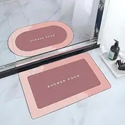 2 pcs Absorbent Bath Mat Kit,Machine Washable Door Mat Set,Premium Anti-Slip Bathroom Mat,Quick Drying Kitchen Floor mat(Pink)