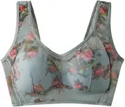 2024 New Ice Silk Lace Cooling Comfort Bra, Ice Silk Cooling Bra, Seamless Sports Bra, Wireless Push Up Bra for Older Women Old Blue XL (40kg-47kg)