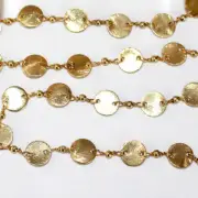 "Coin Over Coin" Bead Chain, 24K Gold Plated Silver, 3mm Faceted Rosary Link