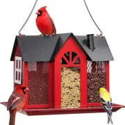 Bird Feeder House for Outside, Metal Mesh Wild Bird Feeder with Triple Feeder...