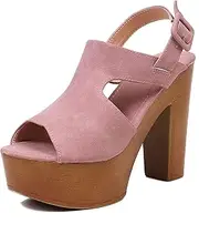 [UP2STEP] Women Vintage Peep Toe Platform Slingback Pumps Chunky Heel Vegan Suede Sandals with Ankle Buckle