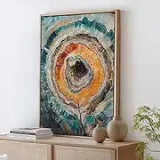 Abstract Geode Art Vibrant Petrified Wood Texture Earthy Blue Orange Wall Decor Organic Stone Inspired Painting