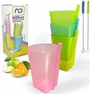 NDBOX 350ml Tumbler with Straw, and Cleaning Brush - Water, Fruit Juice Apple Juice, Milk Unbreakable Drinking Cups for Active Kids - Top-Rack Dishwasher Safe (Cups Straw 4pcs + 2pcs Brush)