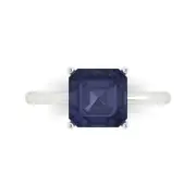 2.5Ct Asscher Cut Blue Sapphire Solid Gold Solitaire Engagement Promise Ring