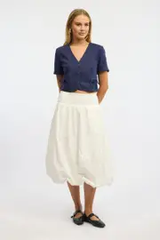 White Balloon Skirt Shirred Waist Maxi - Size 16XL, Women's Midi Skirt