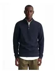 [Gant] Waffle Textured Half-Zip Sweatshirt in Evening Blue