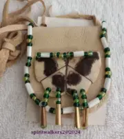 Medicine Bag,Turtle Amulet not endanger, beads,shell, deer leather, tins (tab49)
