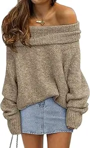 [LILLUSORY] Women's Oversized Off-The-Shoulder Batwing Sleeve Loose Pullover Sweater Tops
