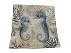 Seahorse Beach Nautical Coastal Ocean Reef Linen Throw Pillow Cover Home Decor