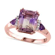 Emerald-Cut Ametrine, Trillion-Cut Amethyst and 0.05 CT. T.W. Natural Diamond Ring in Sterling Silver with Rose Rhodium