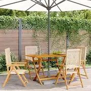 Beige Poly Rattan Garden Chairs - Wooden Outdoor Patio Furniture, Lounge, Deck, Foldable Chairs
